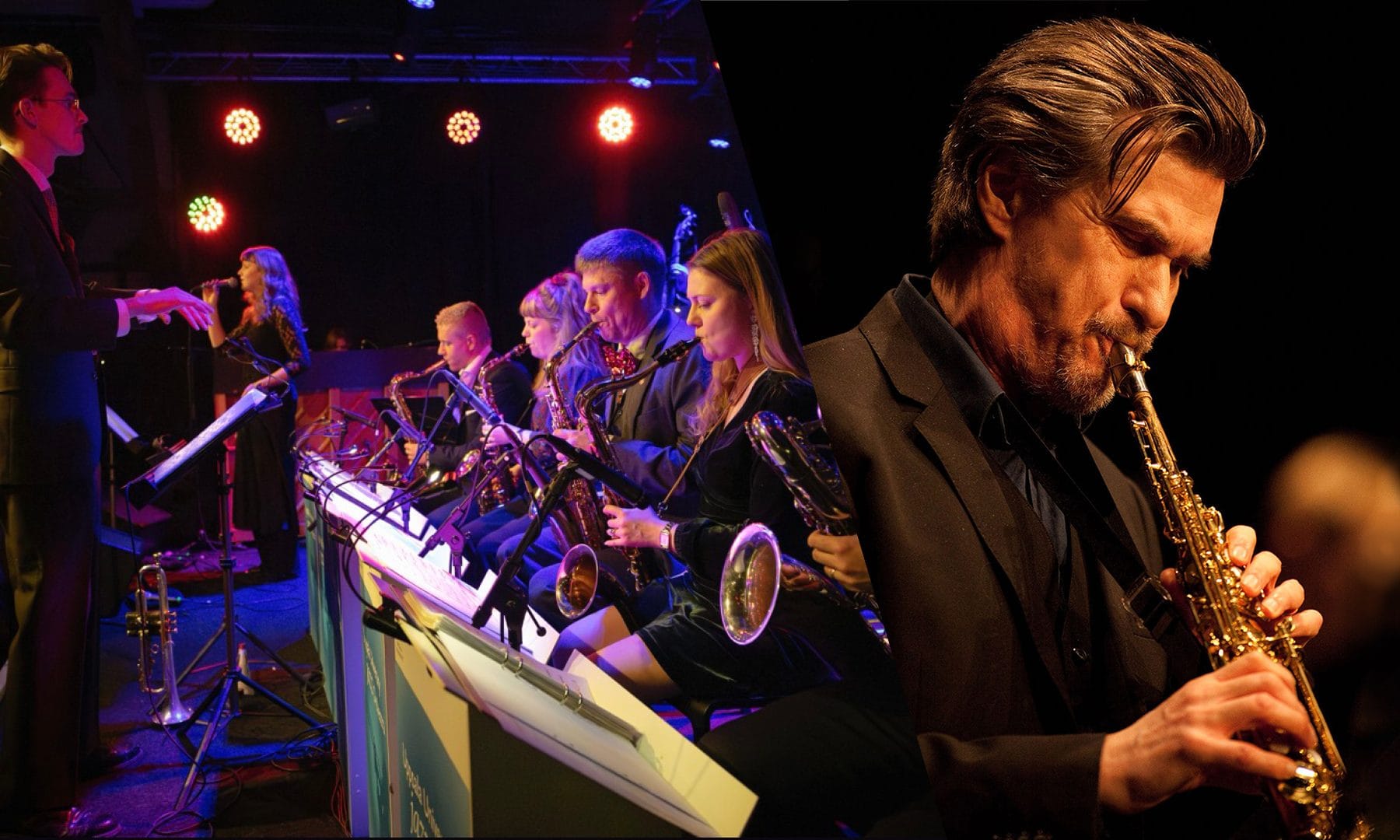 En orkester och en saxofonsolist.